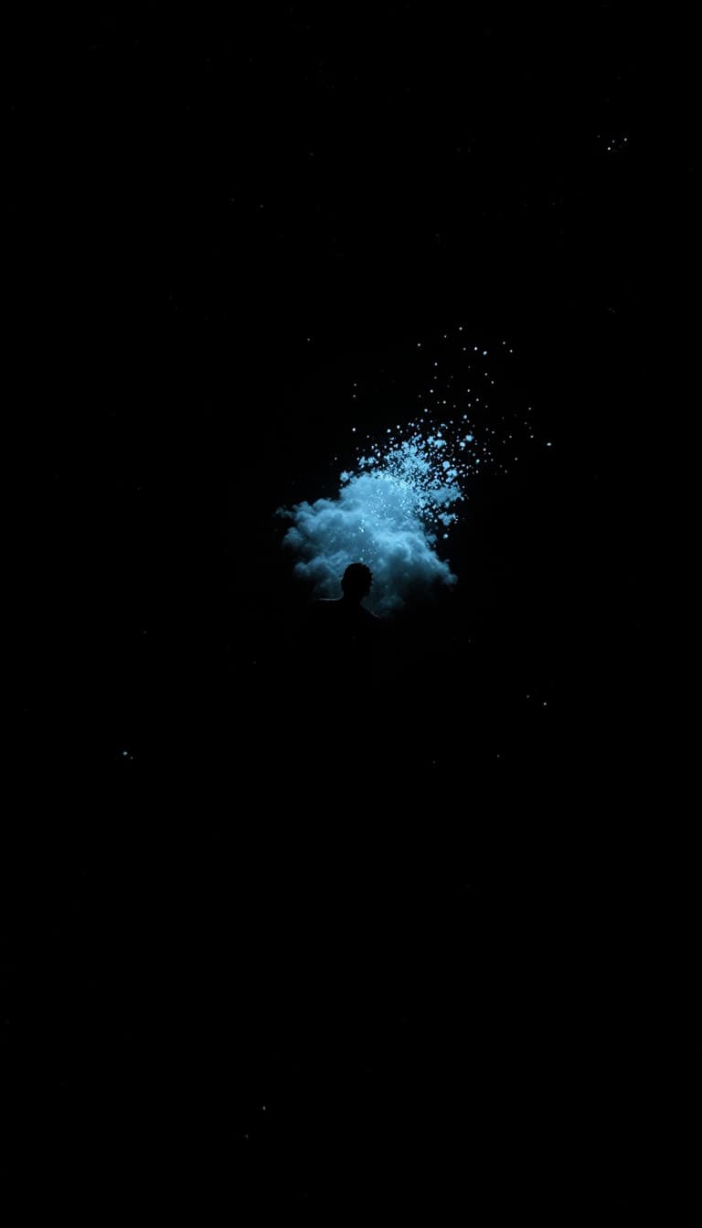 AI generated: Type: Wide Shot (From Below)
Camera: Static, slow zoom out
Lighting: Near darkness — only a faint au...