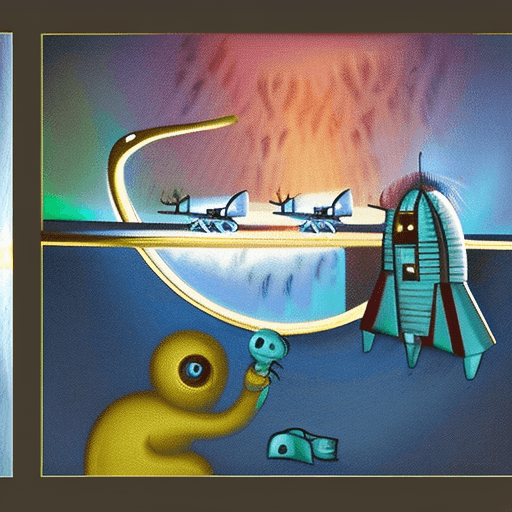 AI generated: Time travel. On the left side of the painting, a spaceship is approaching a black hole and partially...