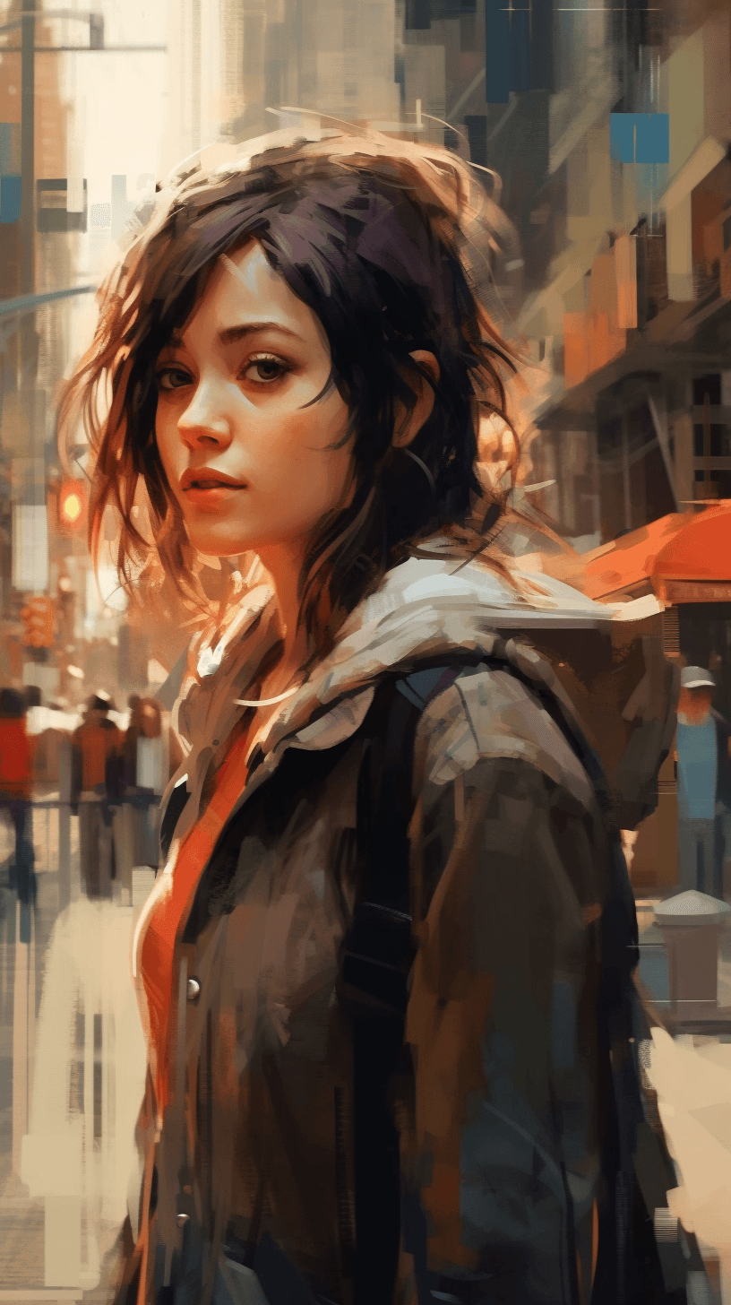 AI generated: Expressive portrait sketches in the bustling city, illustrating, 3d, urban lighting, Studio Ponoc, S...