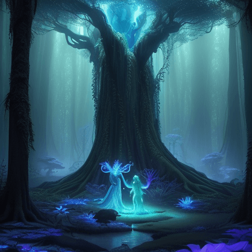 AI generated: (Movie:Avatar),landscape of the Bioluminescent Forest of Pandora,Pandora's flora and fauna emit a su...