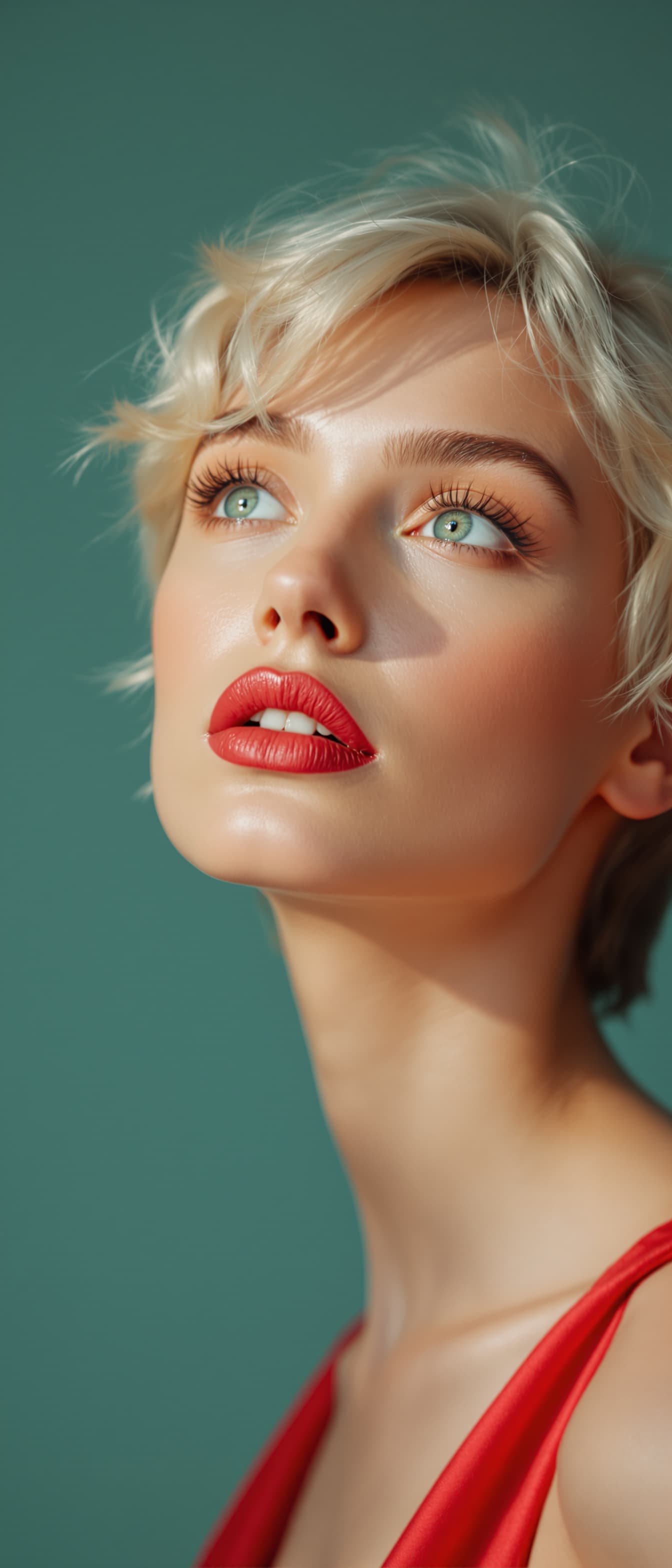 AI generated: "Image is a high resolution, full height vertical low angle perspective, portrait of a super model w...