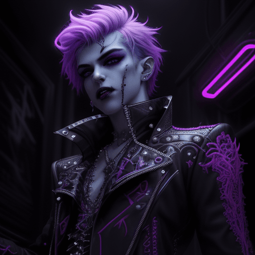 AI generated: vampire prince neón punk Ultra-detailed neon lights reflections, reflection mapping, intricate desig...