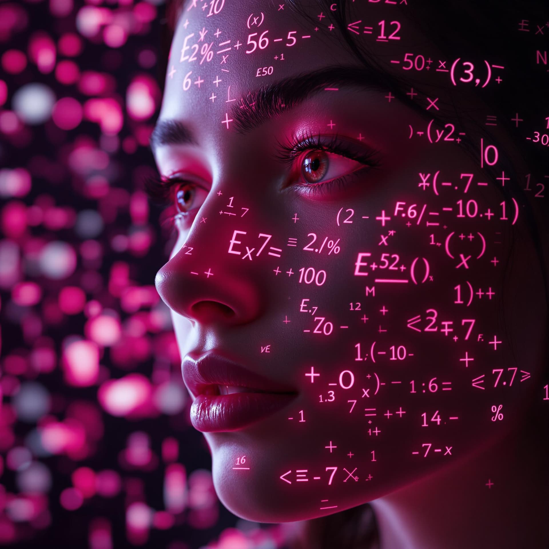 AI generated: 3D render, 3d scene, Shadowrun Math Projection - A close-up of a person's face with set logical ambi...