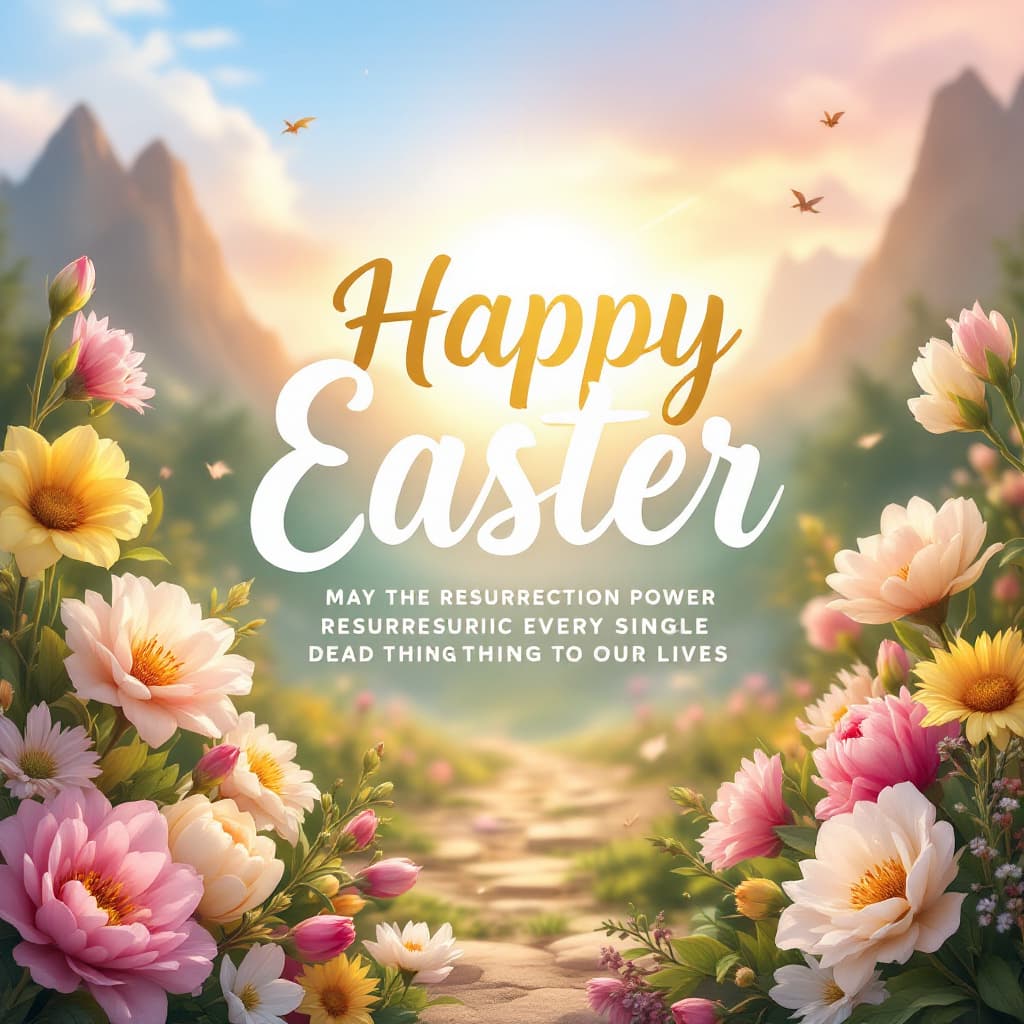 AI generated: "A vibrant Easter celebration with a focus on resurrection and victory. The scene features a beautif...