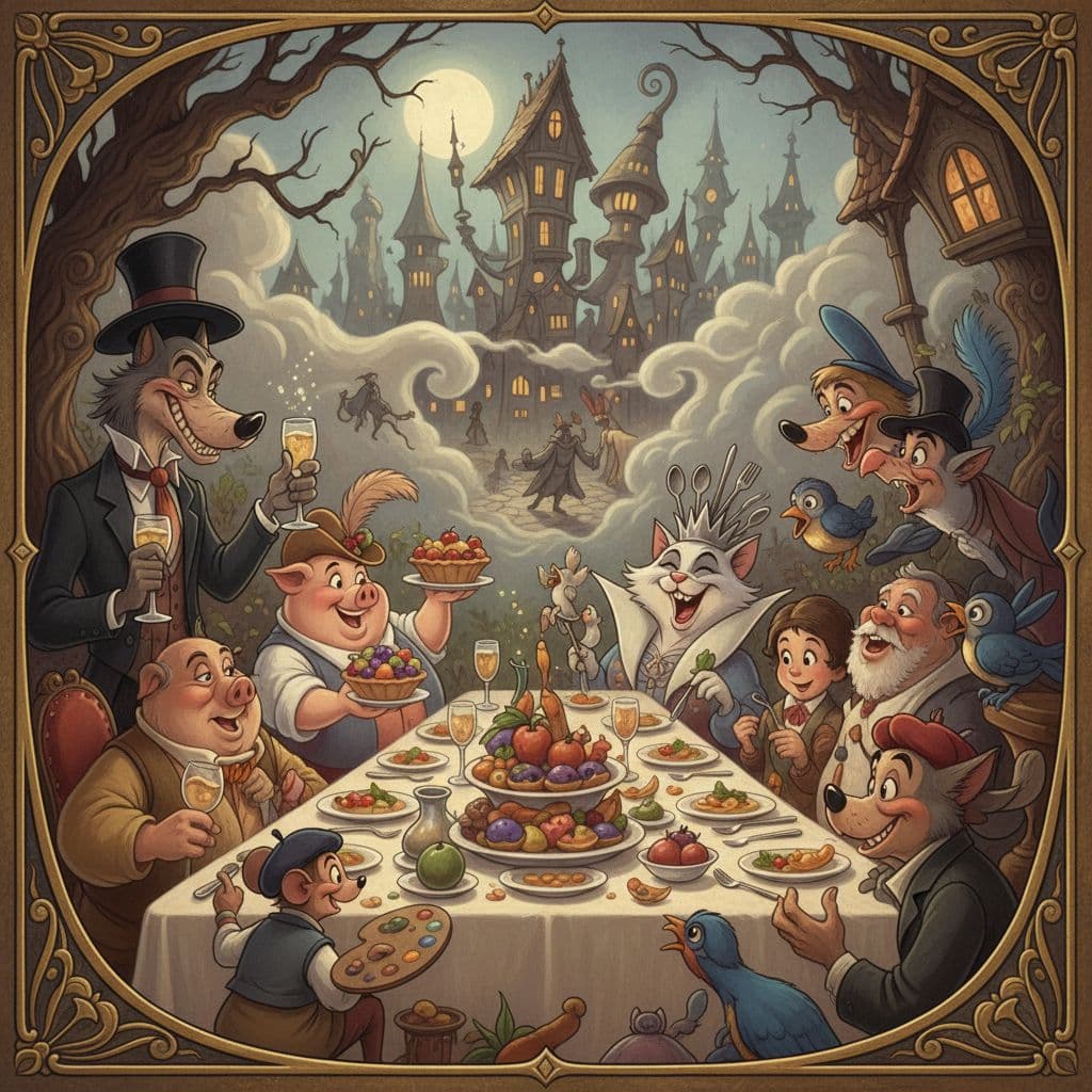 AI generated: style of disney animation, pre-world war ii school of paris, 32k uhd, character caricatures, mysteri...
