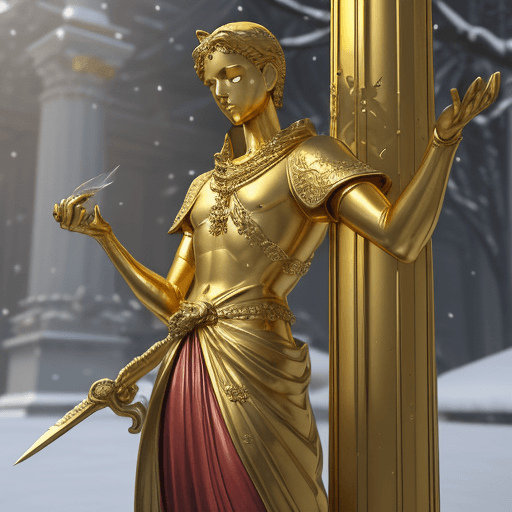 AI generated: On a tall column stands the statue of a prince. It is gilded all over with thin leaves of fine gold....