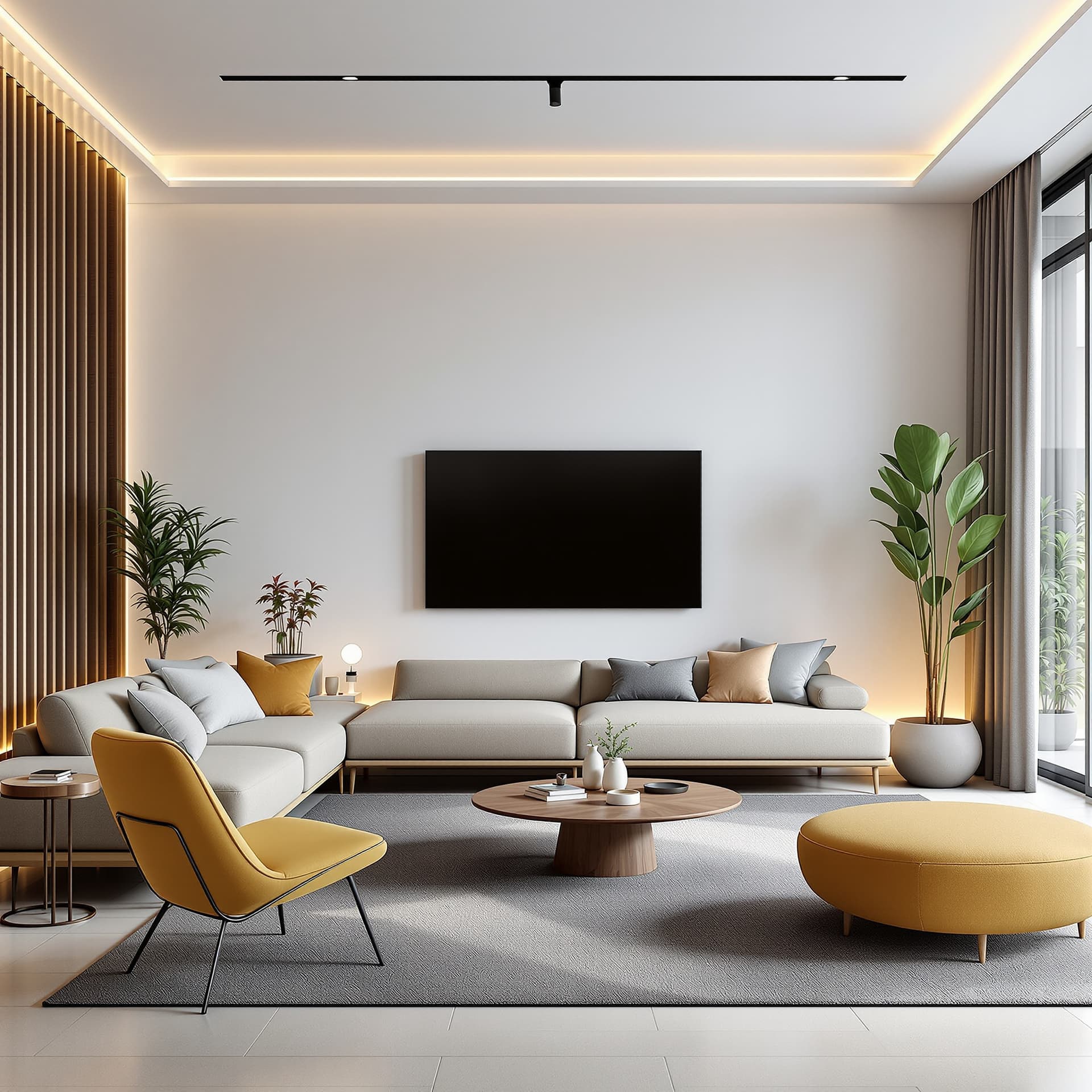 AI generated: create a modern living room, but make it empty