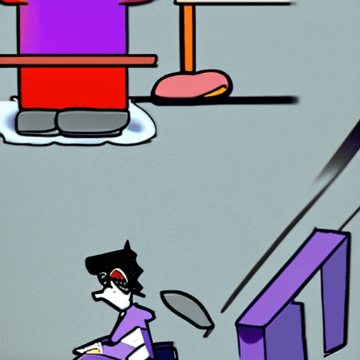 AI generated: a purple cow wearing a red t-shirt at the office as a virtual assistent, a cute and adorable anime s...