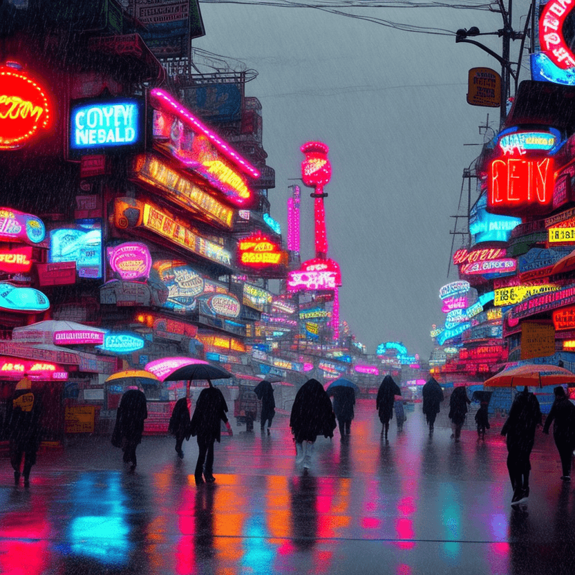 AI generated: cyberpunk at coney island, close up, light rain, 16k