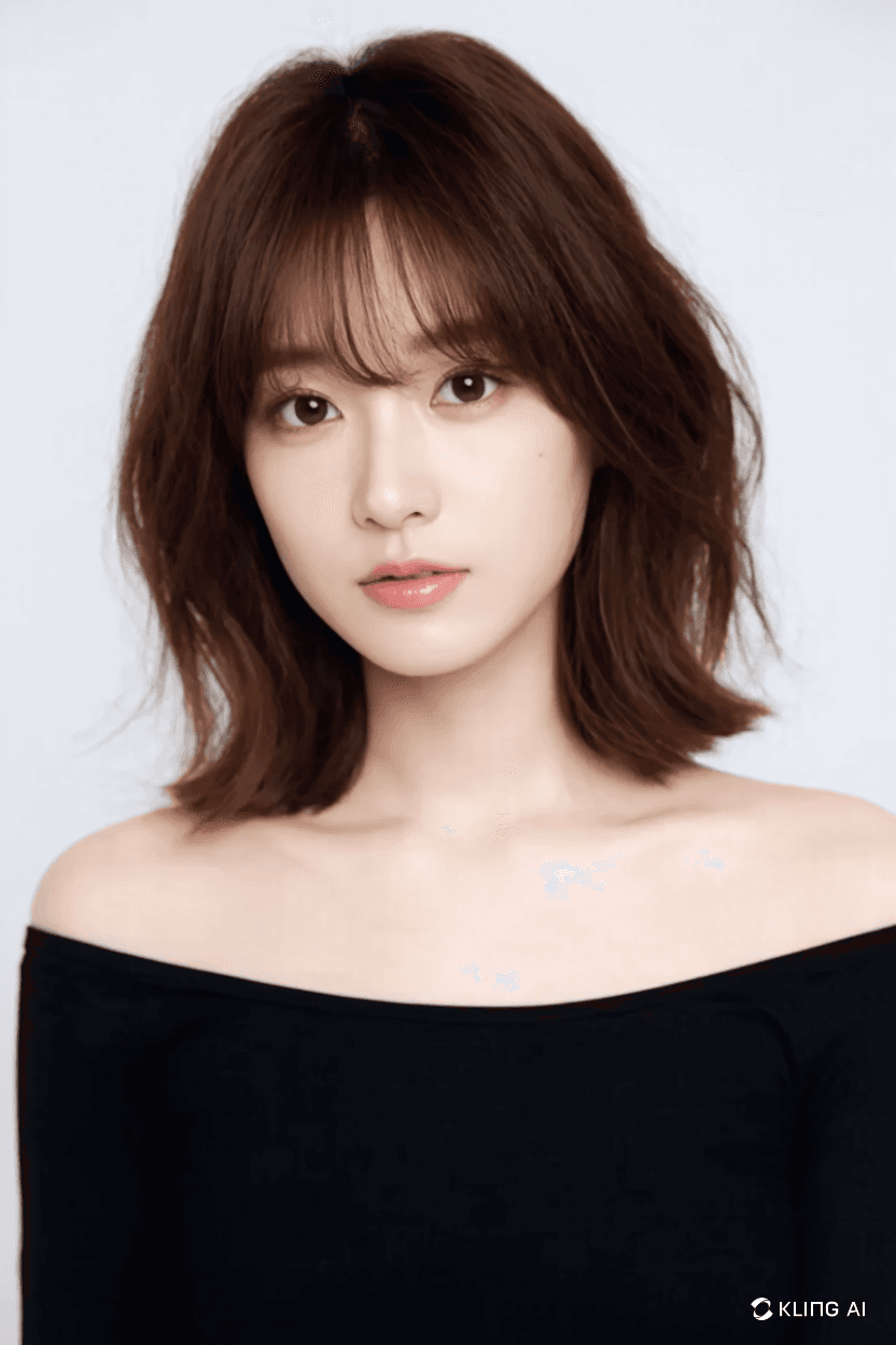 AI generated: Photo of a beautiful Japanese woman wearing a black off-the-shoulder top with a cute hairstyle again...