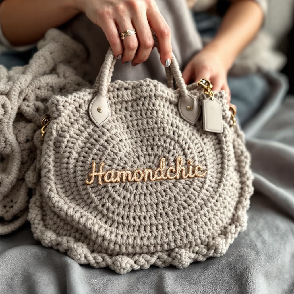 AI generated: Prompt : Un sac élégant et sophistiqué, fait main au crochet, avec un design raffiné et une texture ...