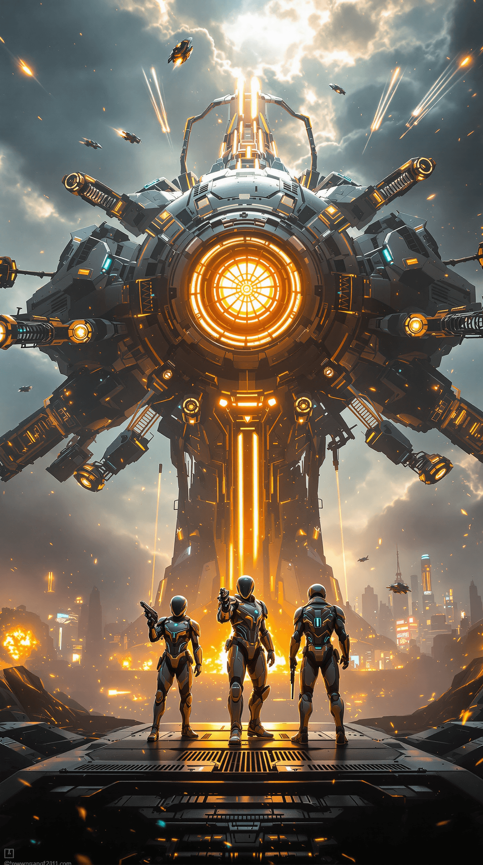 AI generated: (Ultra-high resolution, Hyper-detailed, Epic futuristic battle scene:1.5) a cinematic, sci-fi scene ...