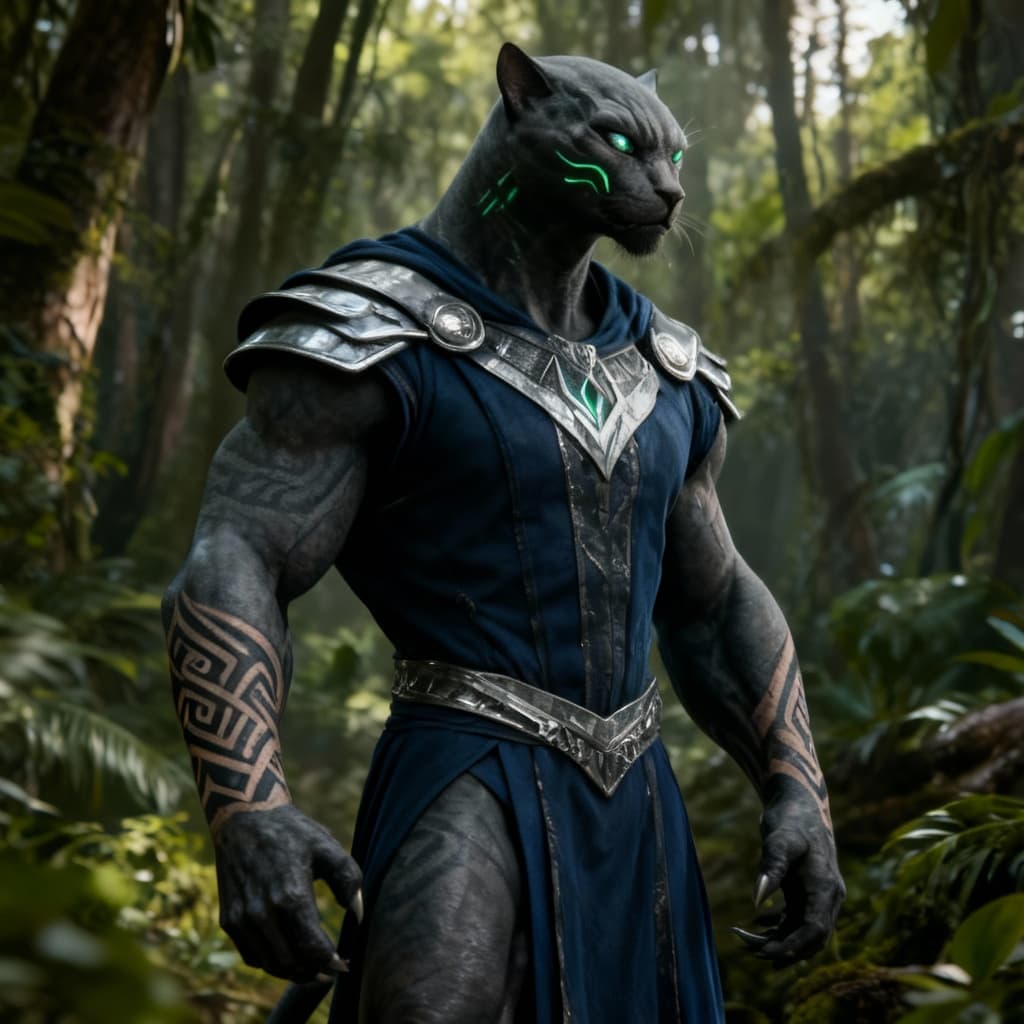 AI generated: Blend species of feline to create a new anthropomorphic species from this original with no tail. Alt...