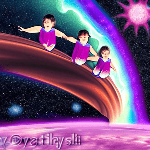 AI generated: four toddler girls riding unicorns in space overlooking a black hole, cinematic, elaborate, elegant,...
