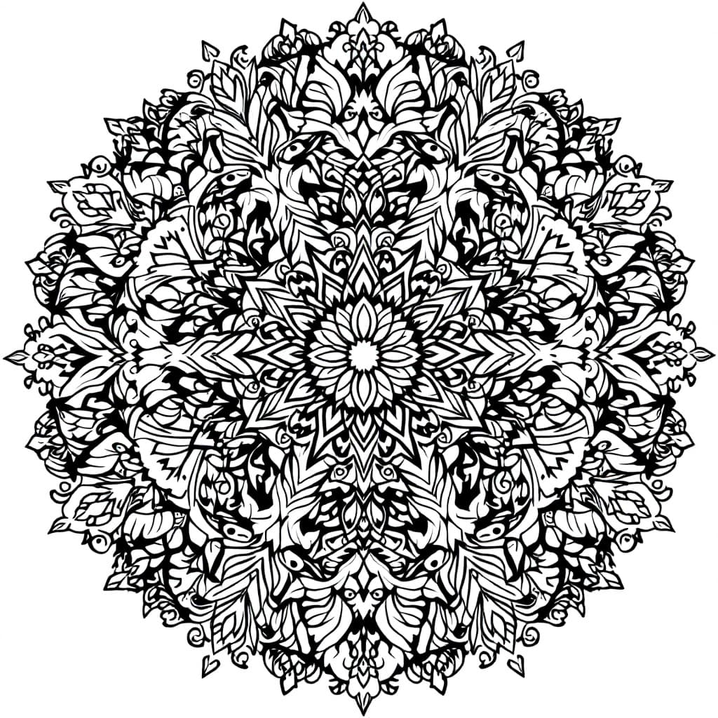 AI generated: highly detailed floral mandala, intricate symmetrical patterns, botanical elements, black and white ...