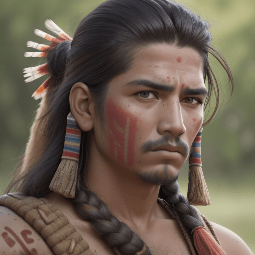 AI generated: High resolution photography Primer plano de un guerrero sioux con el rostro pintado de guerra. La pi...