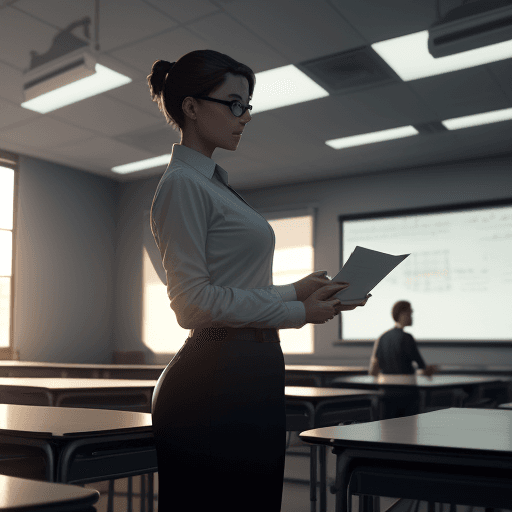 AI generated: 
Photo of a teacher teaching accounting, spectacular light, in a modern classroom, cinematic lighti...