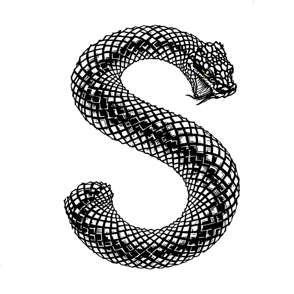 AI generated: Realistic Snake in a S letter Shape on a white background 
