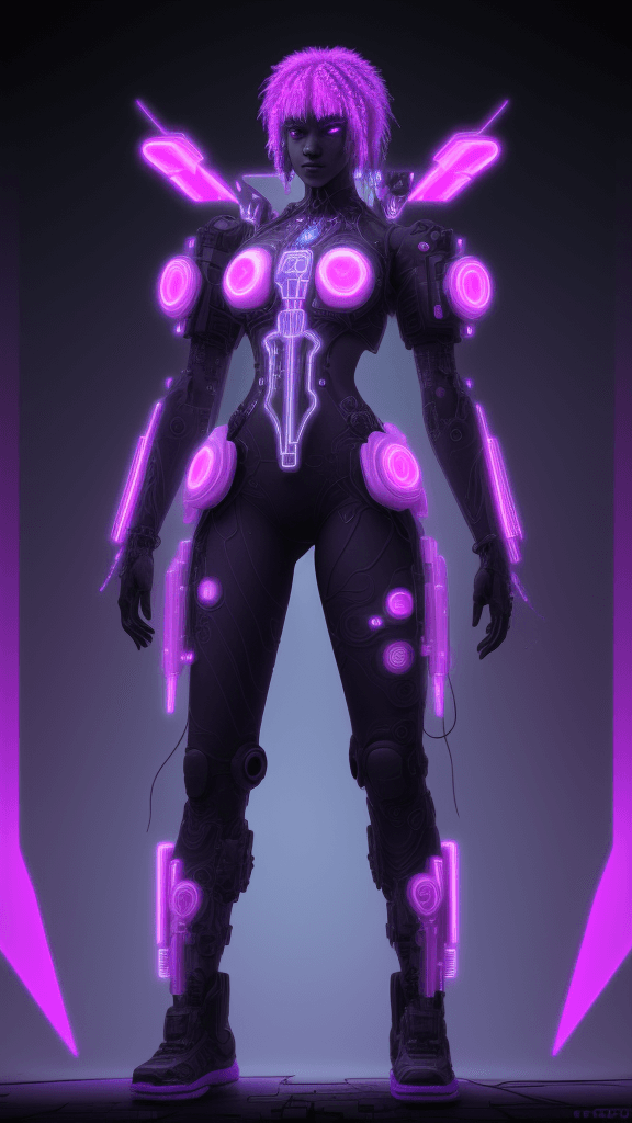 AI generated: blacklight fractal neon holofluid cyberpunk character