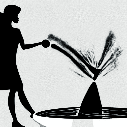 AI generated: a female throwing water from a bowl into the distance.  style: silhouette