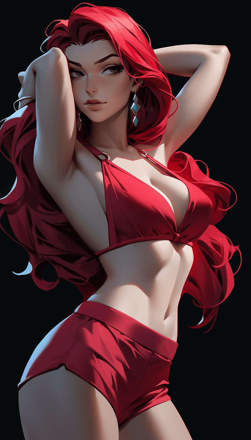 AI generated: jessica rabbit wearing bikini, strings, perfect feminine figure, horror aesthetic, cinematic light, ...
