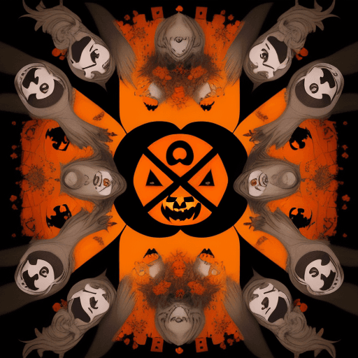 AI generated: Halloween jigsaw  symmetrical artwork. cinematic, hyper active peace new world happiness