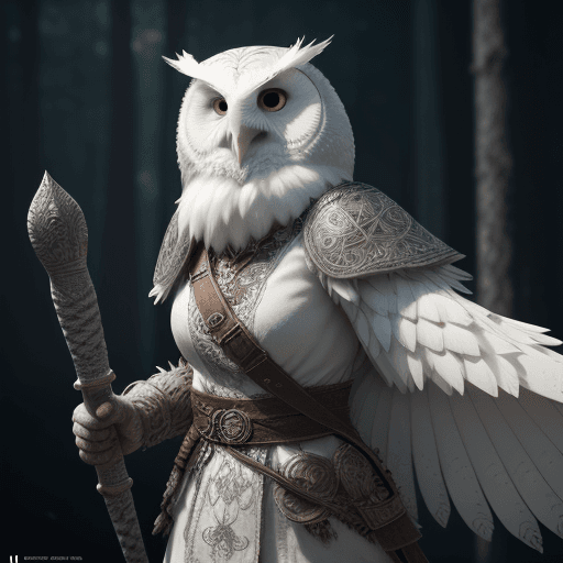AI generated: white Owlfolk warrior with no armor and greataxe intricate artwork . octane render, trending on arts...