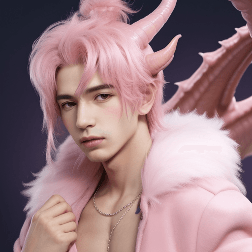 AI generated: Pink furry dragon, feminene boy