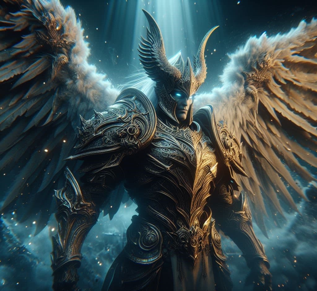 AI generated: Enter the ominous realm of Diablo with Tyrael commanding attention. Utilizing advanced 3D techniques...