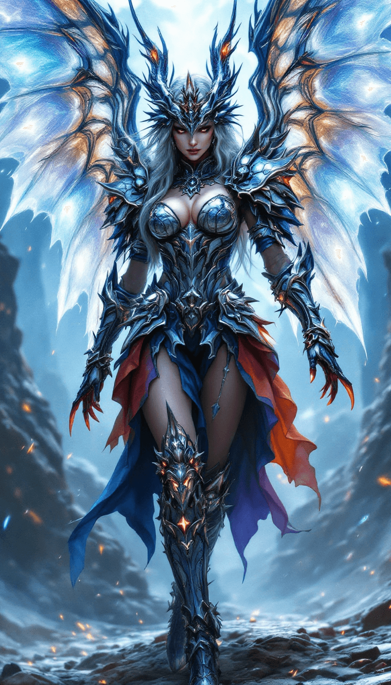 AI generated: final fantasy, babe, fantasy big beautifull dragon wings armor with extrem many dettails and accesor...