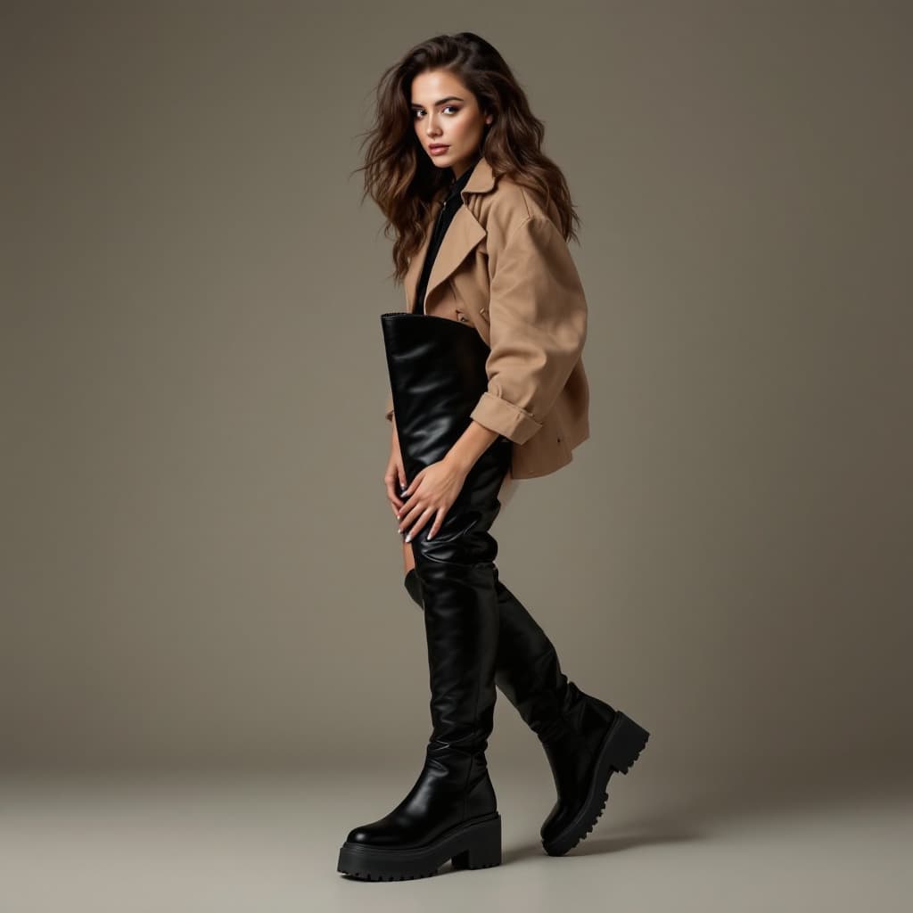 AI generated:  full visible body, legs to head a woman with a calm, clear complexion, perhaps slightly flushed but...