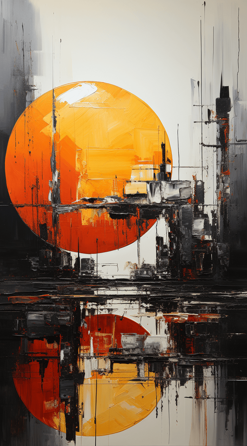AI generated: the painting is colored in orange, black and yellow, in the style of complex compositions, dark whit...