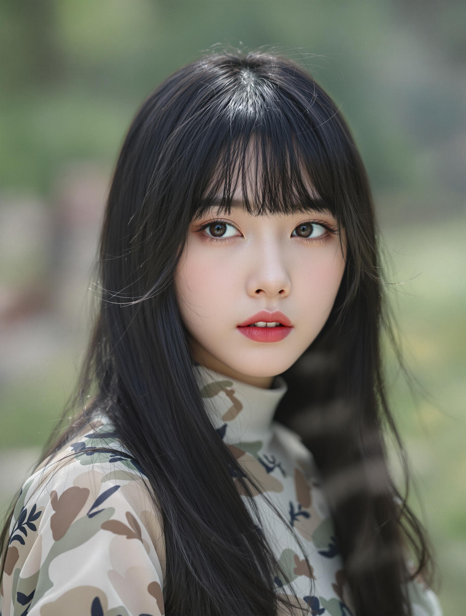 AI generated: cinematic photo cowboy_shot, photograph of, asian korean woman with black hair straight hair, blunt ...