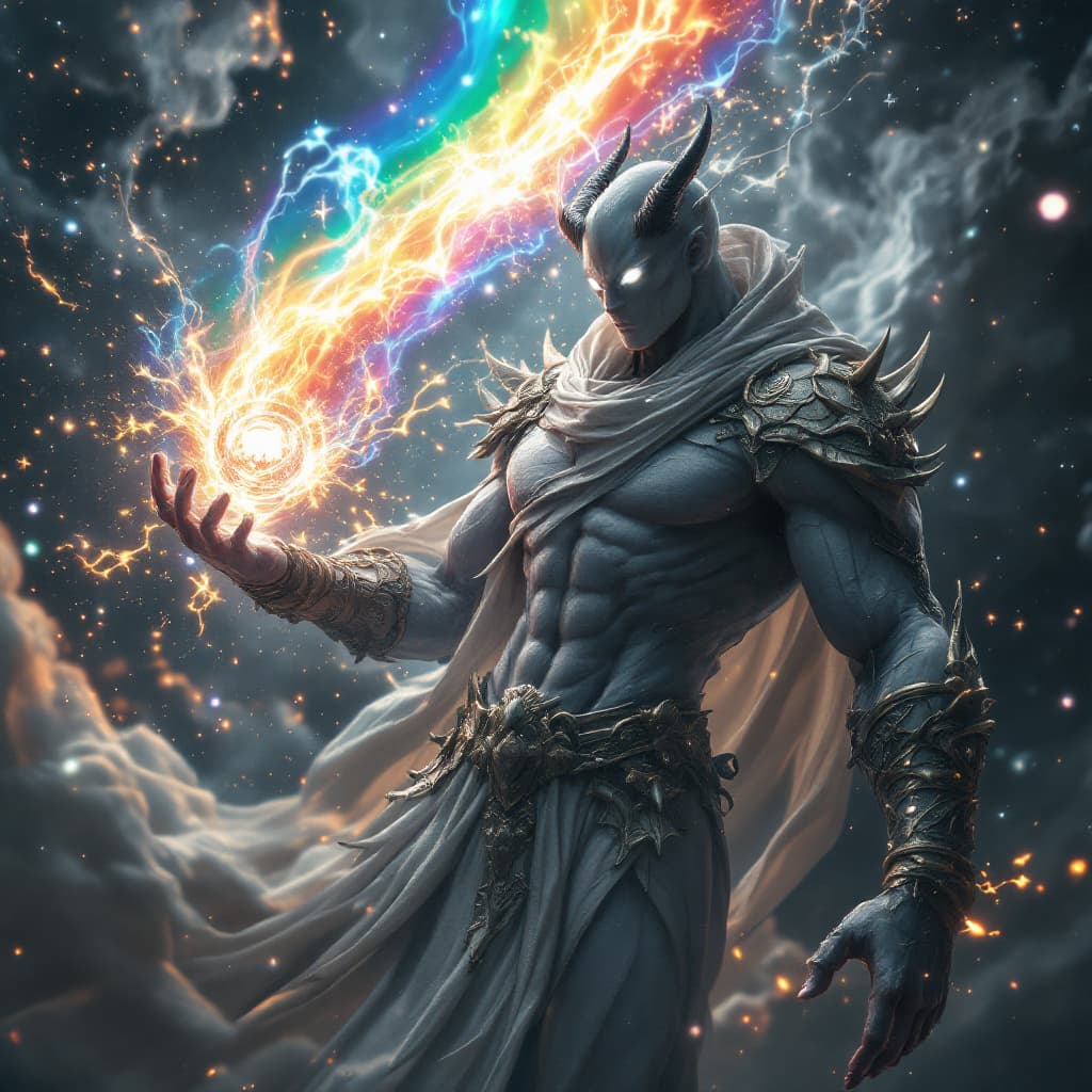 AI generated: God of Time full-body, Etherial, muscular, Glowing White eyes, epic, cinematic, 8k, hyper detailed, ...