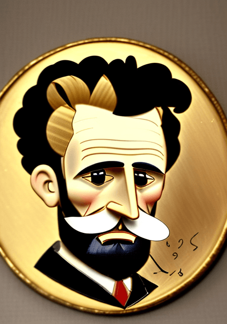 AI generated: Pierre Curie, caricature, landscape agent greek, golden thin sticks in circle, thinking, lookin like...