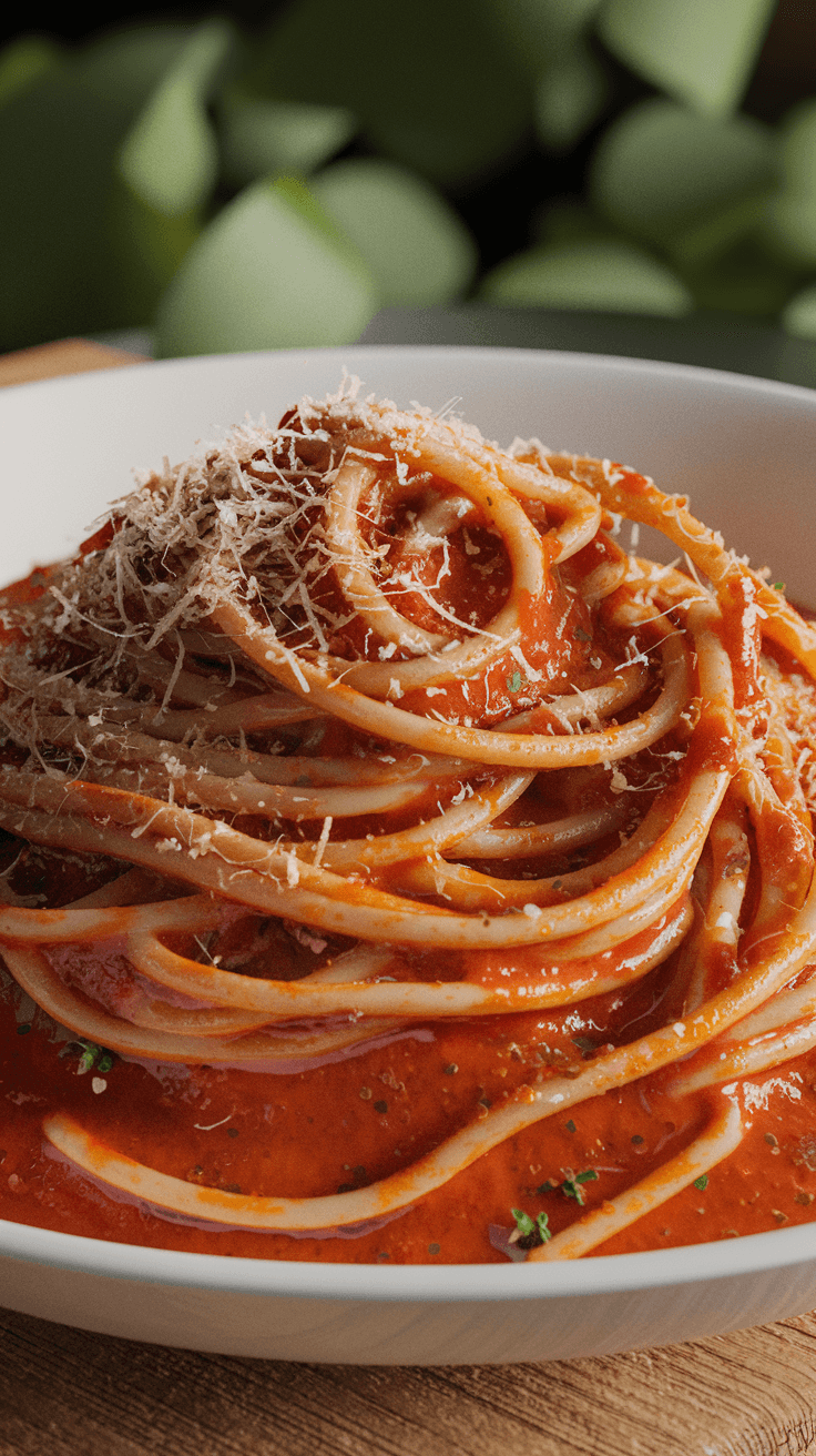 AI generated: Extreme close-up, a plate of spaghetti with marinara sauce,, photorealistic, in the style of high qu...