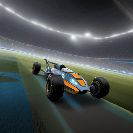AI generated:  arène de la Rocket League débordante d'énergie, voitures planant haut, tentatives de prises de vue ...