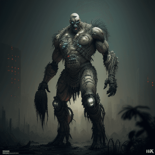 AI generated: Tribal man, ipost apocalyptic city overgrown, dark, gritty, intricate, volumetric lighting, volumetr...