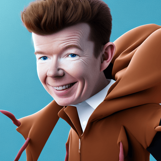 AI generated: rick astley wearing a plush spider costume, anime style, 4k