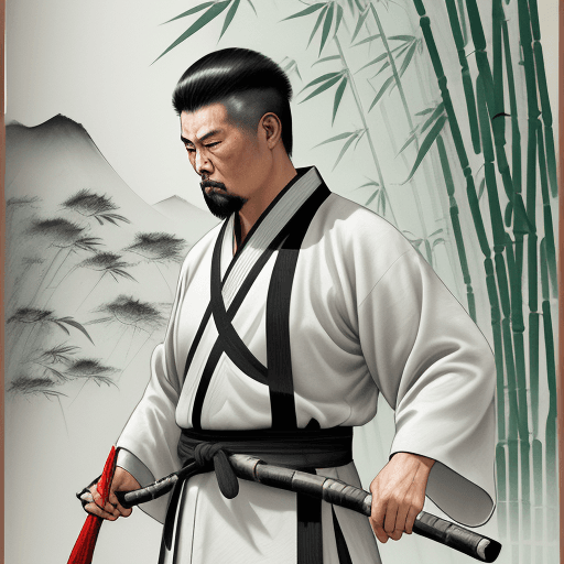 AI generated: A photorealistic 4K image of a color flat primer, hombre guerrero ninja, front facing facing a camer...
