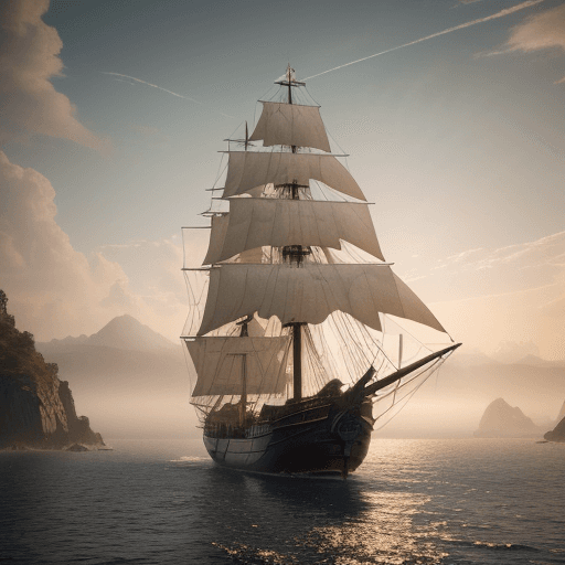 AI generated: Photo of a ultra realistic sailing ship, dramatic light, pale sunrise, cinematic lighting, battered,...