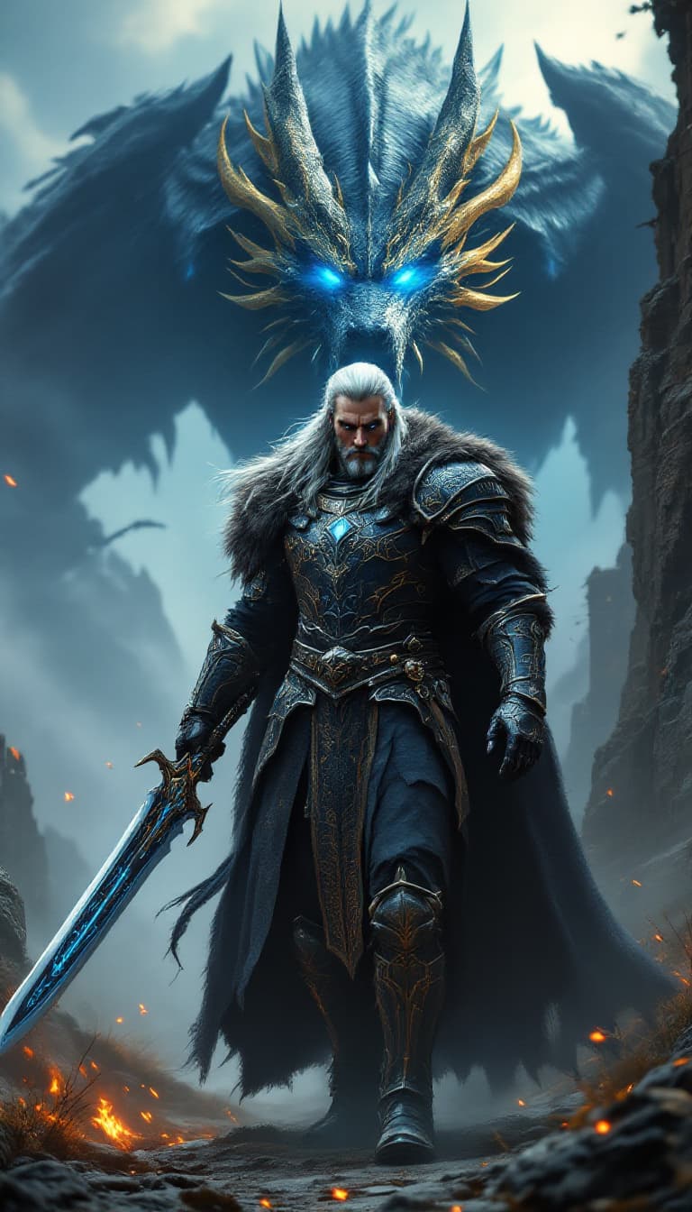AI generated: An ultra-realistic, wide angle, front facing, full-body portrait of a formidable German Rune Knight ...