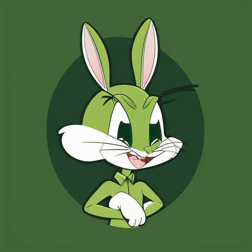 AI generated: cartoon vector illustrator icon, green contour, front view, bugs bunny