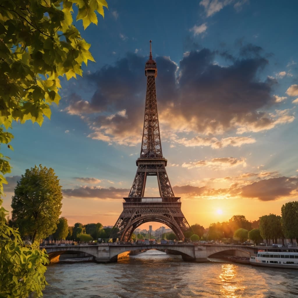 AI generated: Generate a realistic 4K image of Eiffel Tower
 during sunset.