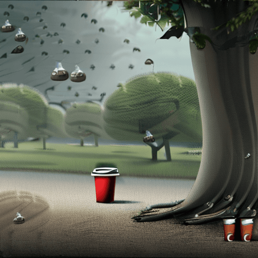 AI generated: Realistic park scene in 2054 with dull and gloomy colors. The sky is overcast and gray, suggesting r...
