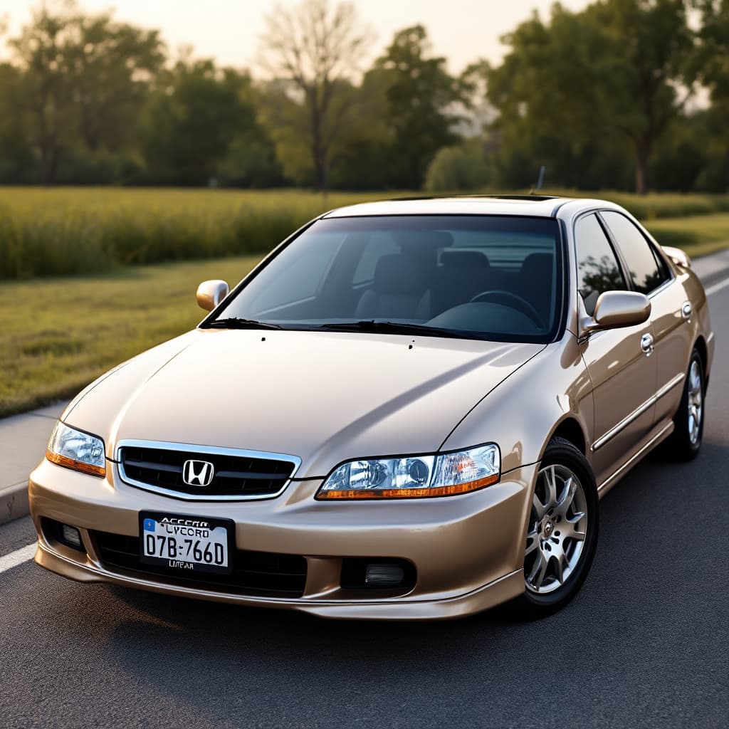 AI generated: honda accord, 1998-2000, gold. Standard model, 32k, HD, Ultra-HD, Super-Resolution