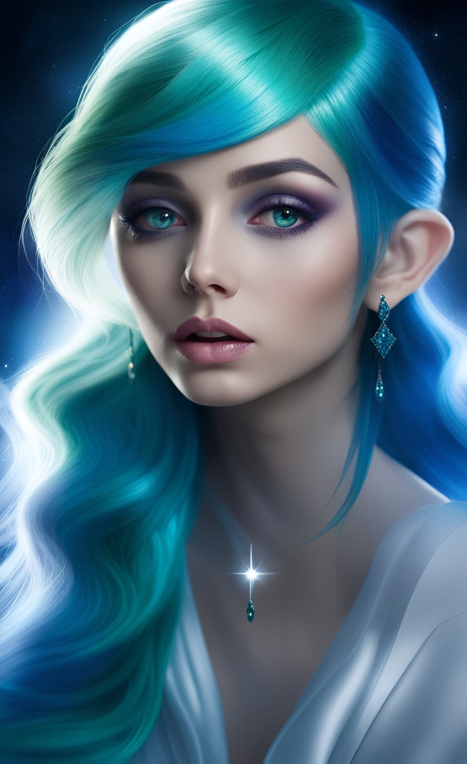 AI generated: An ethereal female alien being portrait, makeup, smooth, mesmerizing otherworldly beauty and enigmat...