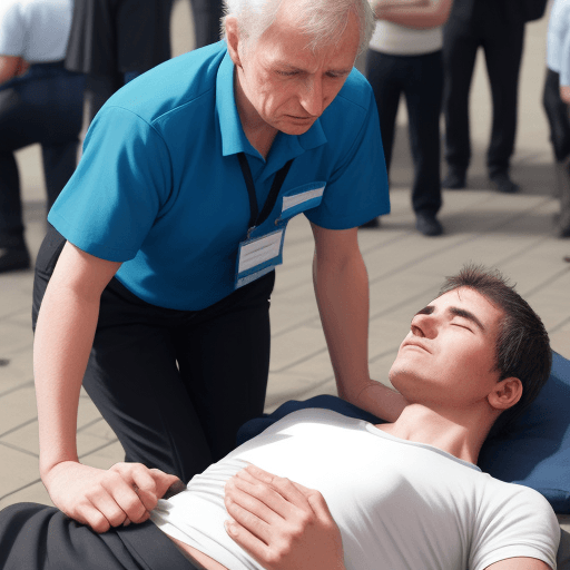 AI generated: Charity worker helping people around him and making them calm