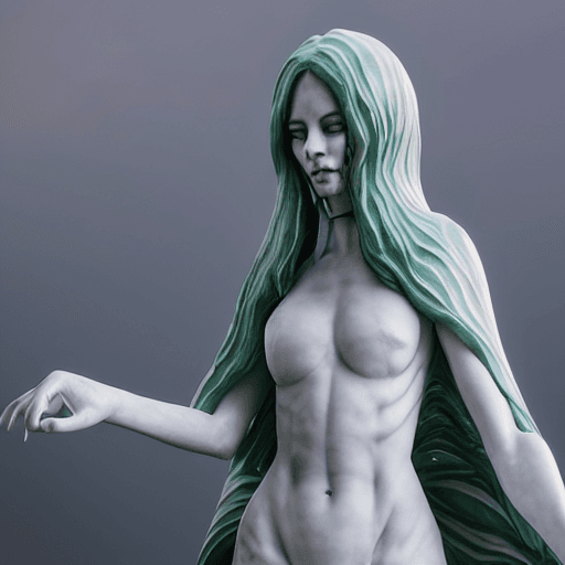 AI generated: highly detailed marble and jade sculpture of a female necromancer, volumetric fog, Hyperrealism, bre...
