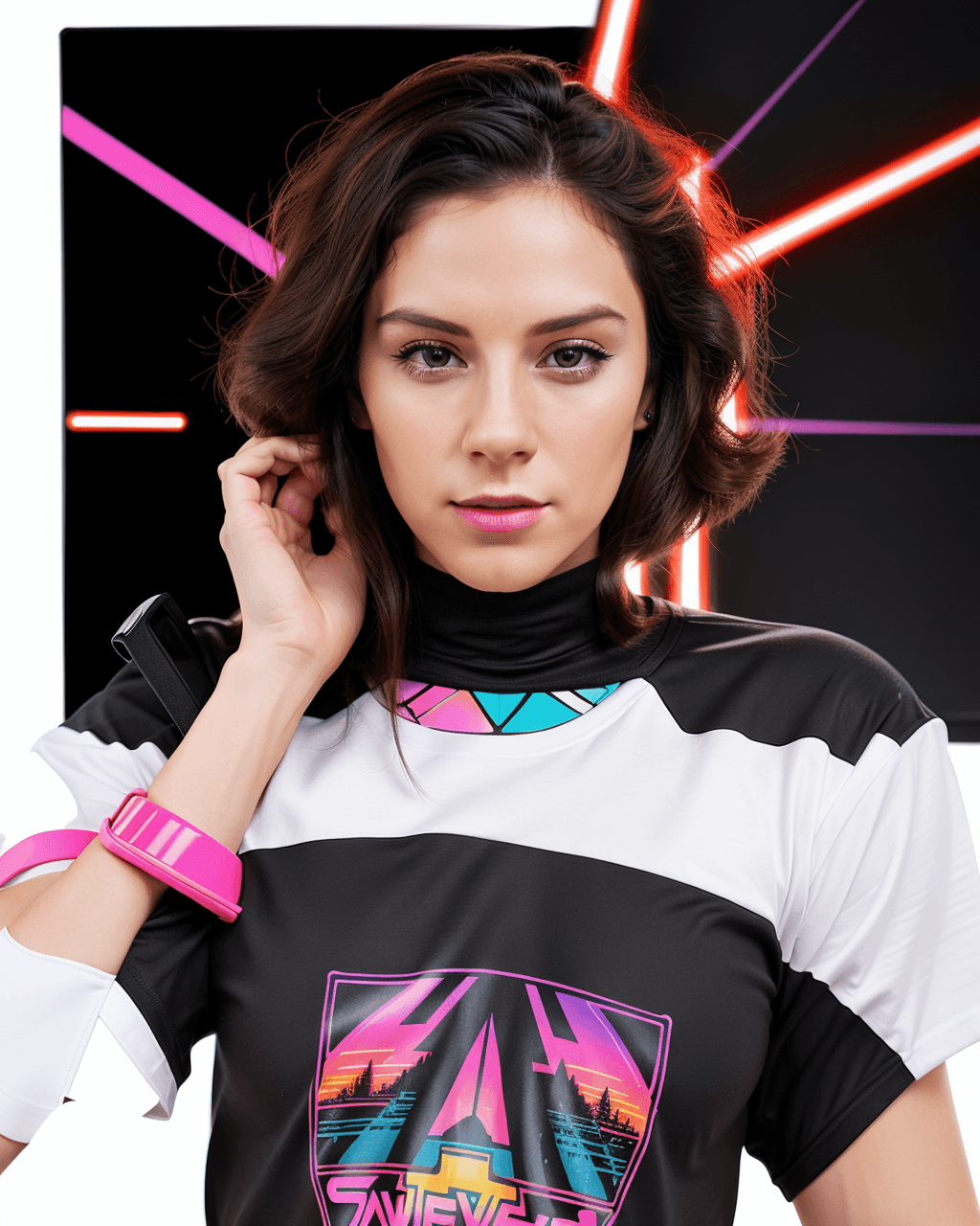 AI generated: Design a vector logo for a t-shirt with a synthwave theme featuring Darth Vader. Use vibrant colors ...